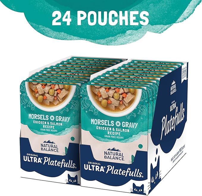 Natural Balance Original Ultra Platefulls Adult Grain-Free Wet Cat Food, Chicken & Salmon Recipe, 3 Ounce Pouch (Pack of 24)
