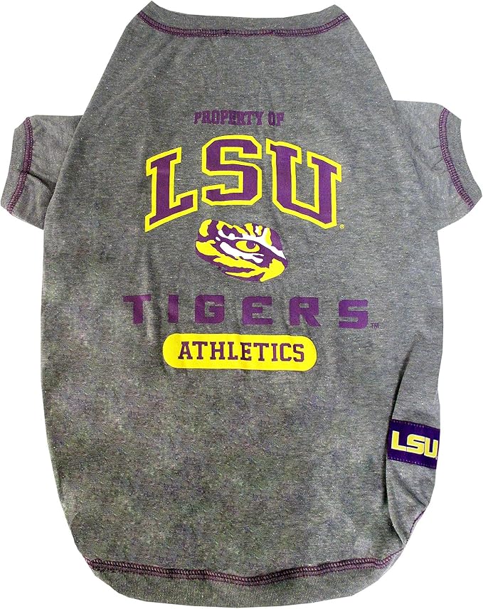 Pets First Collegiate LSU TIGERS Dog T-Shirt, Large. - Licensed Shirt for Pets Team Colored with Team Logos.- Premium Stretchable Materials for the Comfrot of your Dog & Cat.