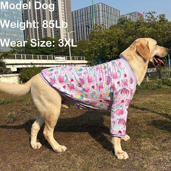 Dog Cute Blue Unicorn T Shirts Doughnut Pattern Printed Pet Shirt Softable Pajamas for Large Dog (L,Unicorn)