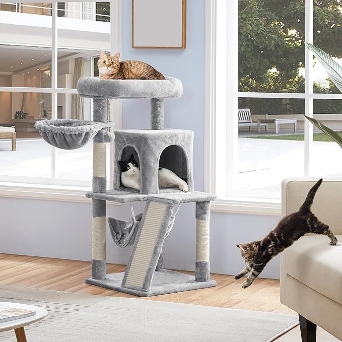 Topeakmart 40In Cat Tower Tree with Cozy Perches Condo & Sisal-Covered Scratching Posts & Soft Platform, Light Gray