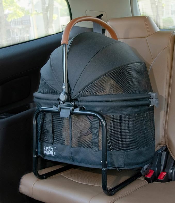Pet Gear 3-in-1 Travel System, View 360 Stroller Converts to Carrier and Booster Seat with Easy Click N Go Technology, for Small Dogs & Cats, 4 Colors, Jet Black- 4 Wheel