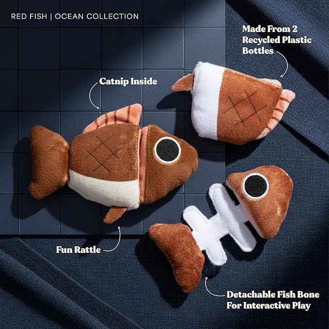 Cat Toys | Plush Fish Puzzle Stuffed Animal for Cats | Eco Friendly Interactive Cat Toys for Indoor Cats