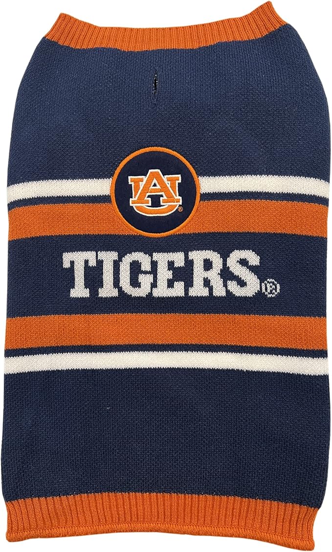 NCAA Auburn Tigers Dog Sweater, Size Large. Warm and Cozy Knit Pet Sweater with NCAA Team Logo, Best Puppy Sweater for Large and Small Dogs