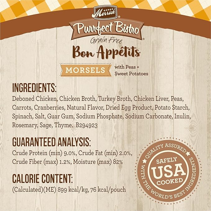 Merrick Purrfect Bistro Bon Appetits Grain Free Wet Cat Food Chicken Recipe Morsels in Gravy - (Pack of 24) 3 oz. Pouches