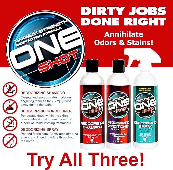 Best Shot One Shot Deodorizing Shampoo, Coat and Skincare Product for Dogs, Cats, and Horses, Eliminates Foul Odors, De-Skunk, Ready-to-Use, 16 Oz.