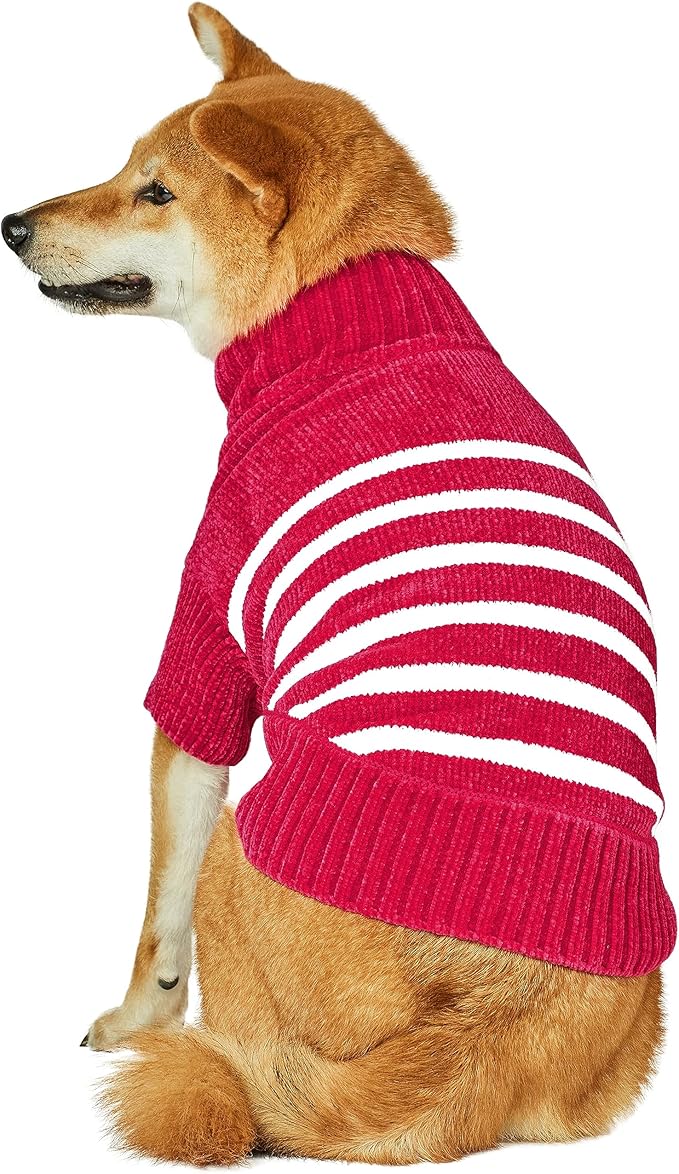 Blueberry Pet Cozy Soft Chenille Classy Striped Dog Sweater in Hot Pink, Back Length 18", Pack of 1 Clothes for Dogs