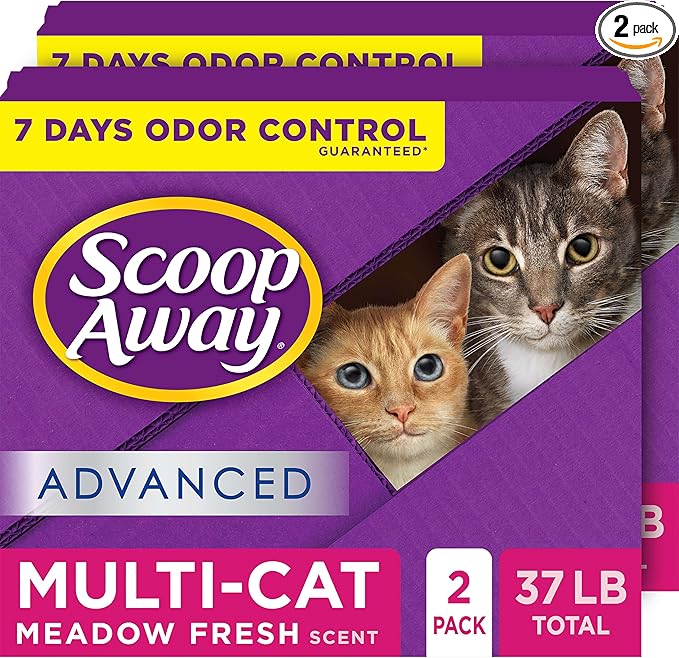 Scoop Away Advanced Multi-Cat Clumping Cat Litter, Meadow Fresh Scent, Pack of 2, 18.5 Pounds (Package May Vary)