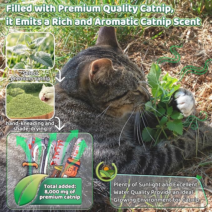 Cat Toys [8000mg Premium Catnip] Cartoon Colorful Style Horror Funny Knife Catnip Cat Toys Durable Rattle Sound Toy for All Cat Breeds Indoor Interactive Kitten Toys Get Bored Cats Active 4 PCS