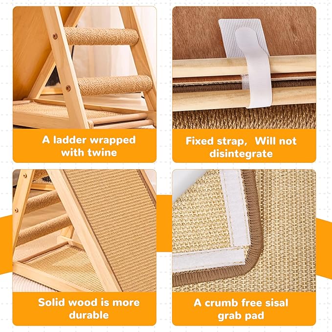 Large Sisal Cat Scratcher - Pre-Assembled Cat Scratching Post for Indoor Cats Adults & Kittens, Solid Wood Scratch Pad with Space-Saving Design