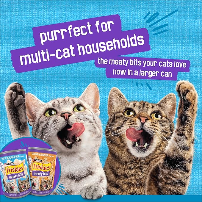 Purina Friskies Meaty Bits with Ocean Fish in Sauce Multi Cat Wet Cat Food - 13.5 Ounces (Pack of 12)