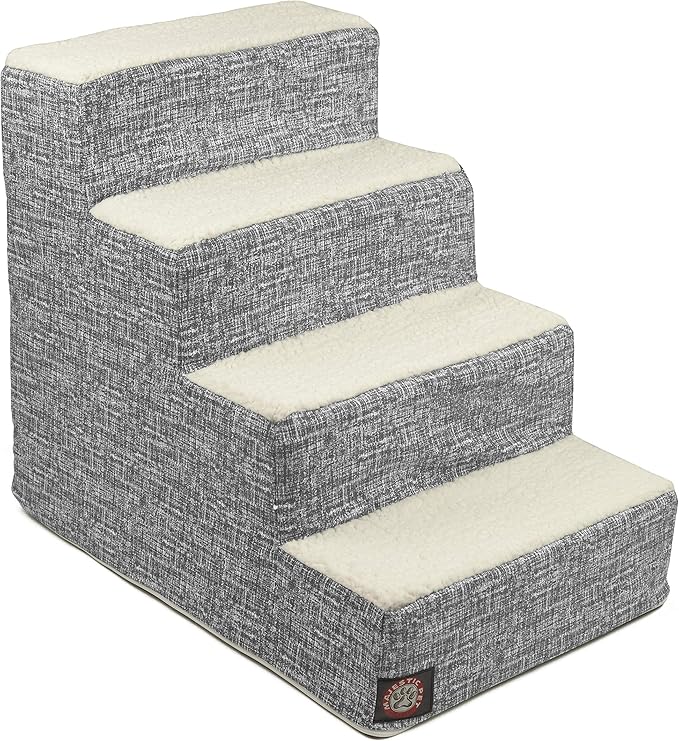 Majestic Pet Portable Pet Stairs | Soft Sherpa Steps Foam Feeling | Steps for Dogs & Cats | Dog & Cat Ramp | Indoor Only | Max Weight: up to 250 Lbs, 4 Step, Palette Heathered Light Black