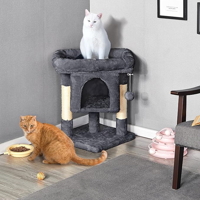 Topeakmart Cat Tree with Extra Large Plush Perch, Soft Cat Condo & Sisal-Covered Scratching Posts for Large Cats, Kittens Cats, 23.5 Inches, Gray