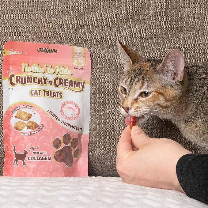 Fieldcrest Farms Nothin’ to Hide Collagen Cat Treats – Crunchy & Creamy Cat Snacks, High-Protein Healthy Treats for Skin, Coat & Joint Support, Salmon Flavor, 3 oz.