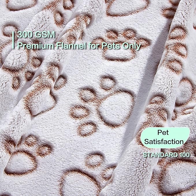 Stuffed Large Brown Premium Soft Dog Blanket, with Flannel Cute Paw Print, 43 * 66 inches, Cat Blanket Maltipoo Puppy Essentials