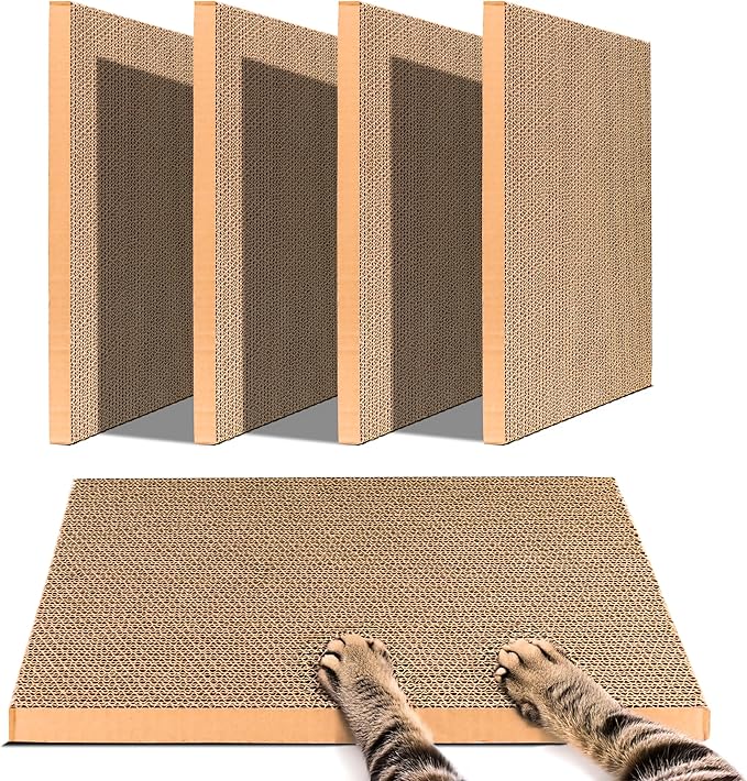 5 in 1 Cat Scratching Pads for Indoor Kitten Play, Recyclable and Durable Corrugated Cardboard Cat Scratcher Pad Suitable for Rest, Grinding Claws and Play (5 Pack)
