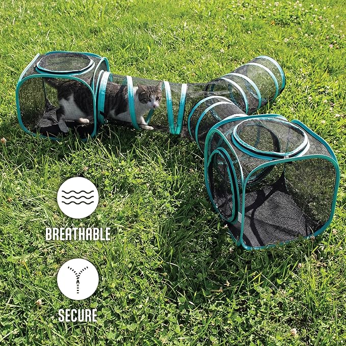Kitty City Outdoor Catio Furniture and Play Kits for Cats, Three Way Tunnel