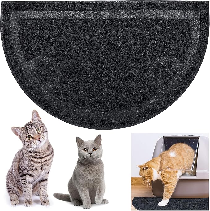 Relaxdays Cat Litter Tray Mat, Hygienic Cat Litter Mat, Non-Slip, Waterproof, PVC Feeding Mat, 40 x 59 cm, Black