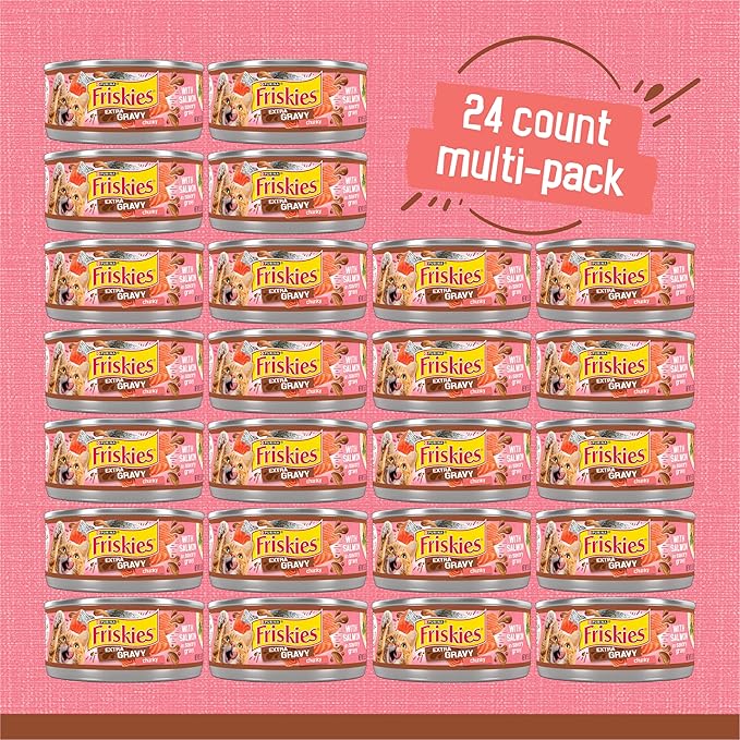 Friskies Purina Extra Gravy Wet Cat Food Chunky with Salmon in Savory Gravy - 5.5 oz. Cans,(Pack of 48)