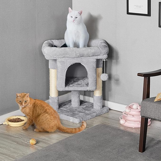 Topeakmart Cat Tree with Extra Large Plush Perch, Soft Cat Condo & Sisal-Covered Scratching Posts for Large Cats, Kittens Cats, 23.5 Inches, Light Gray