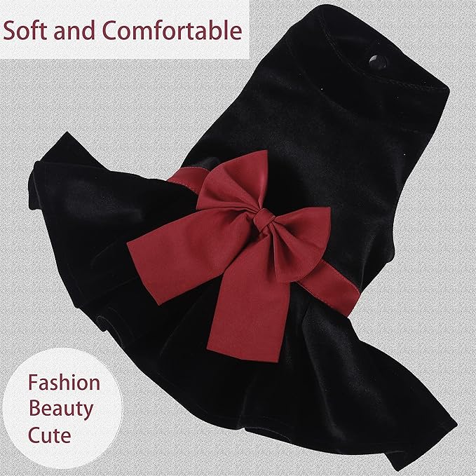 Pet Dresses for Small Dogs Cats Girl, Cute Princess Bowknot Dress Puppy Shirt All Weather Skirt Clothes Cat Apparel for Birthday Wedding Party Holiday (Medium, Velvet Black)